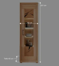 Discount Wohnen Moderne 1-türige Vitrine aus Kernbuche geölt - Sarosca