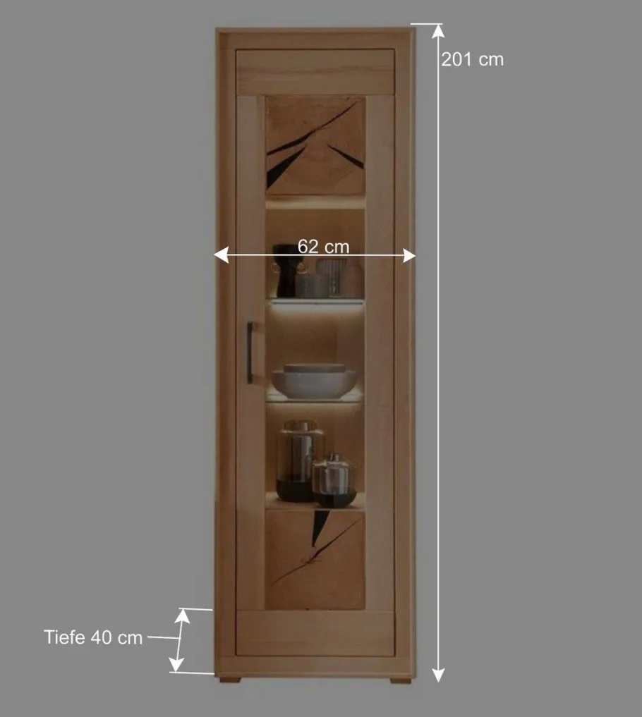 Discount Wohnen Moderne 1-türige Vitrine aus Kernbuche geölt - Sarosca