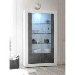 Outlet Wohnen Moderne Vitrine in Weiß Hochglanz - Voskala