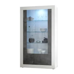 Outlet Wohnen Moderne Vitrine in Weiß Hochglanz - Voskala