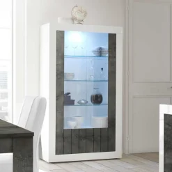 Outlet Wohnen Moderne Vitrine in Weiß Hochglanz - Voskala