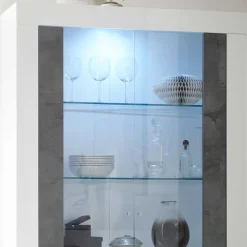 Outlet Wohnen Moderne Vitrine in Weiß Hochglanz - Voskala