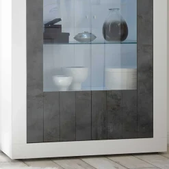 Outlet Wohnen Moderne Vitrine in Weiß Hochglanz - Voskala
