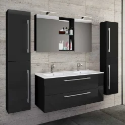Outlet Wohnen Modernes Badmöbel Ensemble in Schwarz - Vinkoja (vierteilig)