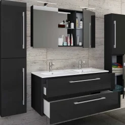 Outlet Wohnen Modernes Badmöbel Ensemble in Schwarz - Vinkoja (vierteilig)