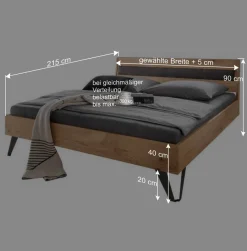 New Wohnen Modernes Holzbett in Wildeichefarben - Dizamora