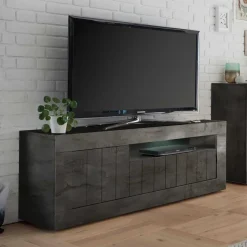 Discount Wohnen Modern-geradliniges TV Board in Dunkelgrau Dekor - Bella