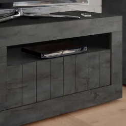 Discount Wohnen Modern-geradliniges TV Board in Dunkelgrau Dekor - Bella