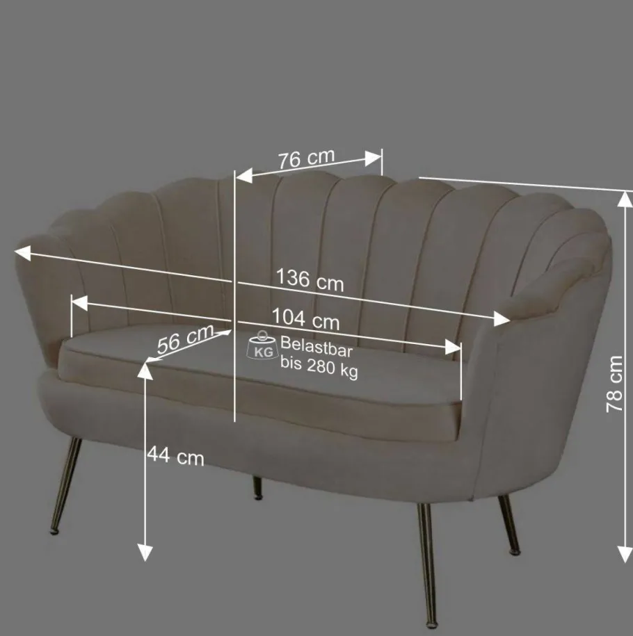 Best Wohnen Muschel Designsofa in Blau Samt - Jeeni