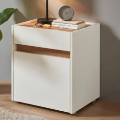 Discount Wohnen Nachtschrank in Weiß und Wildeiche Dekor - Nonessia