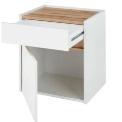 Discount Wohnen Nachtschrank in Weiß und Wildeiche Dekor - Nonessia