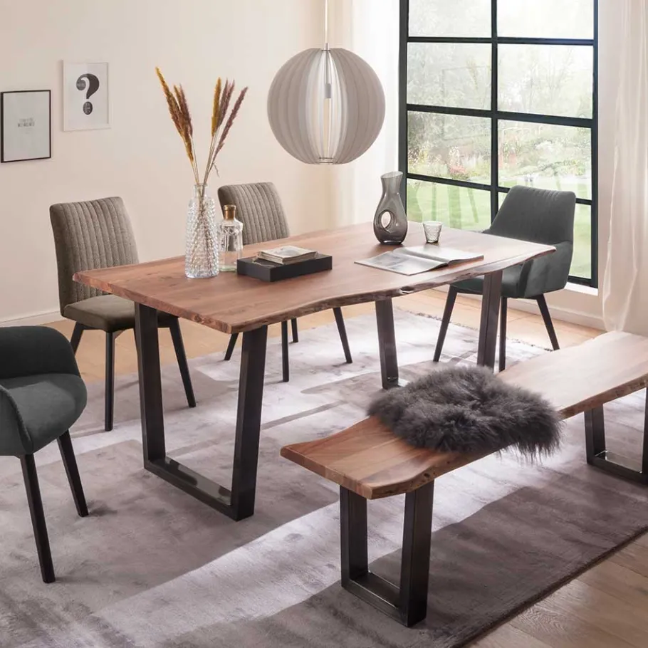 Outlet Wohnen Naturkanten-Esstisch aus Akazie massiv - Cremona