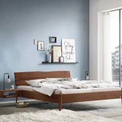 Clearance Wohnen Nussbaum Holzbett mit Baumkante Kopfteil - Elegatos
