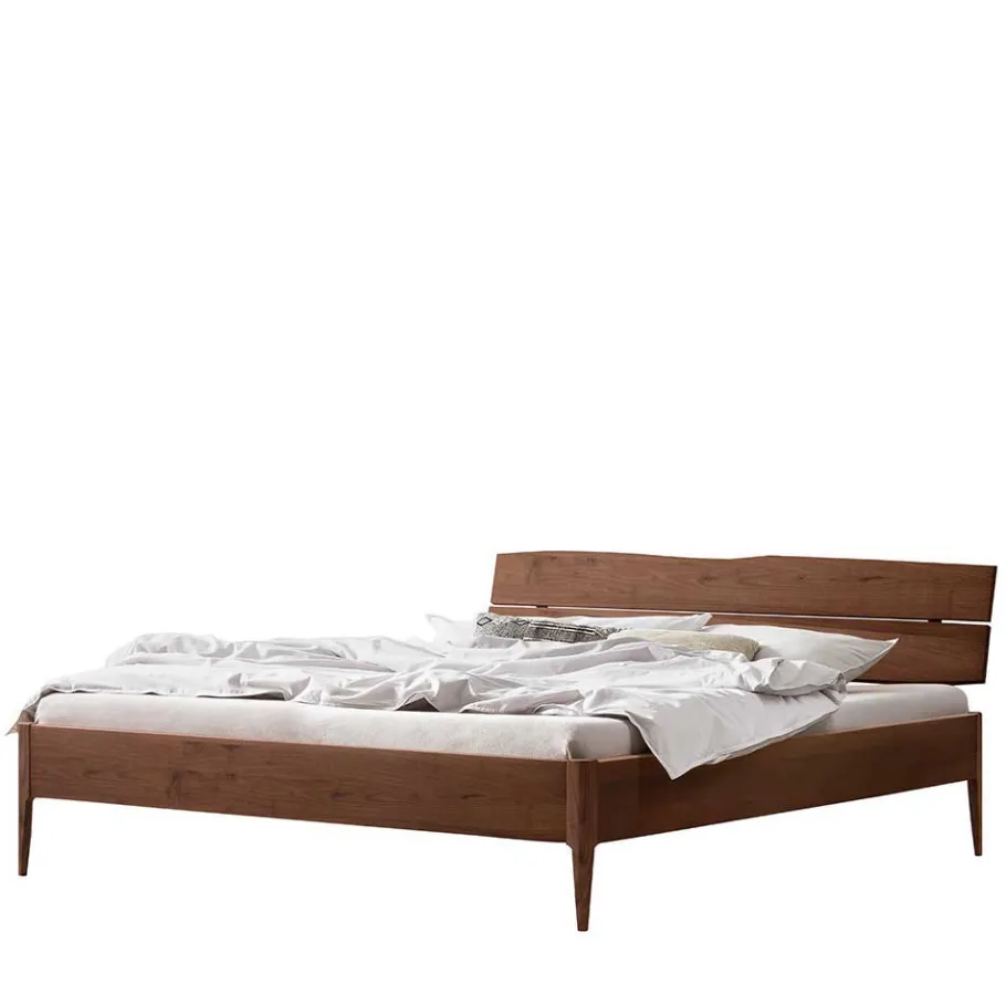 Clearance Wohnen Nussbaum Holzbett mit Baumkante Kopfteil - Elegatos