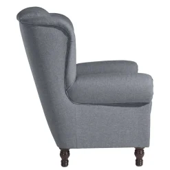 Hot Wohnen Ohrensessel in Jeansblau und Nussbaum Braun - Sasmia