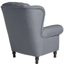Hot Wohnen Ohrensessel in Jeansblau und Nussbaum Braun - Sasmia