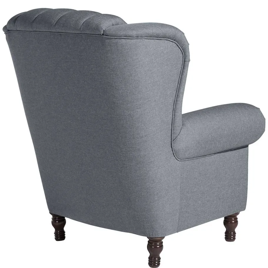 Hot Wohnen Ohrensessel in Jeansblau und Nussbaum Braun - Sasmia