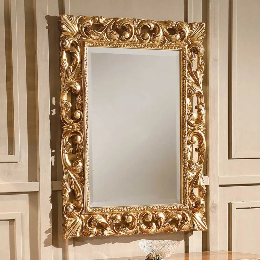 Clearance Wohnen Oppulenter Wandspiegel in Gold Holzrahmen - Carlenna I