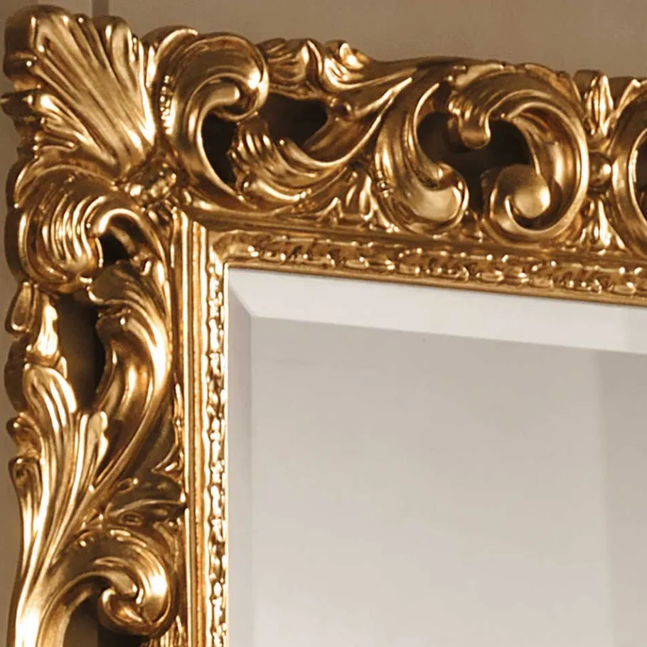 Clearance Wohnen Oppulenter Wandspiegel in Gold Holzrahmen - Carlenna I