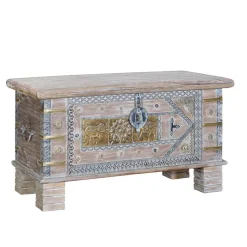 Outlet Wohnen Orient Design Truhe in Antikweiß mit Bronze - Abraham