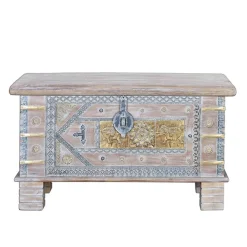 Outlet Wohnen Orient Design Truhe in Antikweiß mit Bronze - Abraham