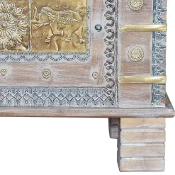 Outlet Wohnen Orient Design Truhe in Antikweiß mit Bronze - Abraham