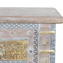 Outlet Wohnen Orient Design Truhe in Antikweiß mit Bronze - Abraham