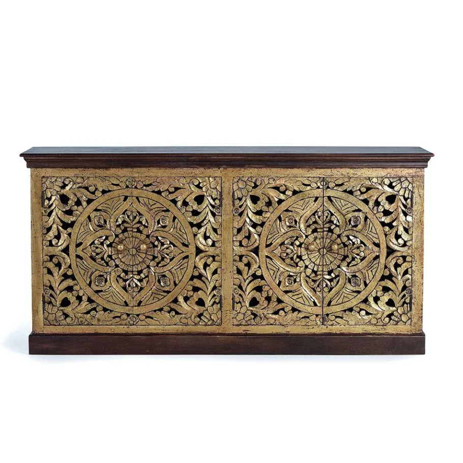 Outlet Wohnen Oriental Design Sideboard in Gold und Walnussbraun - Roswito