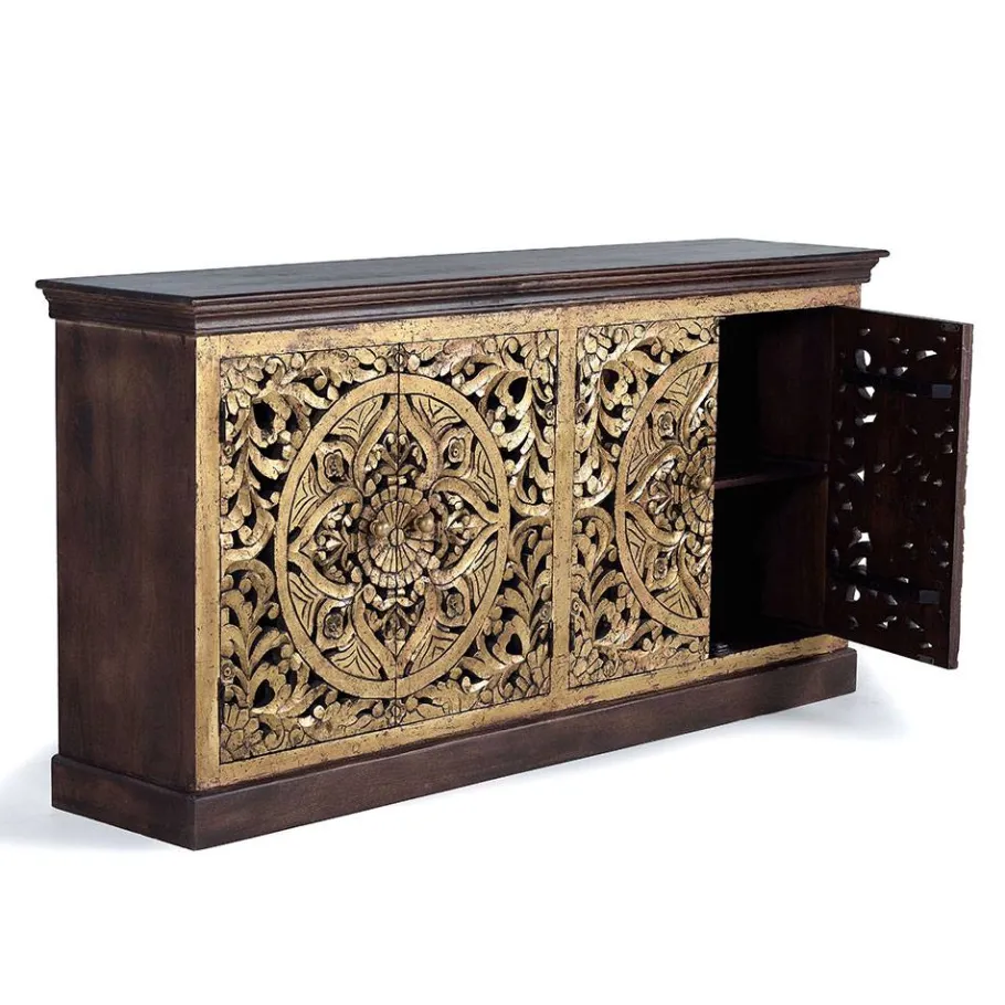 Outlet Wohnen Oriental Design Sideboard in Gold und Walnussbraun - Roswito