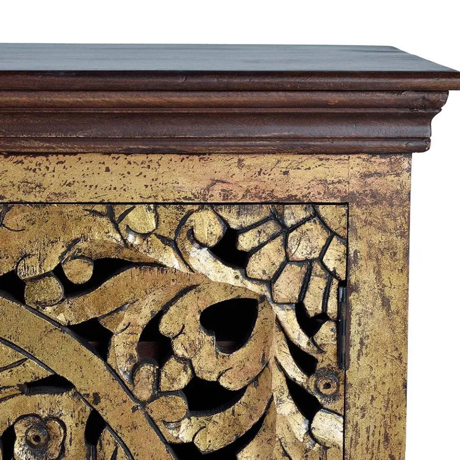 Outlet Wohnen Oriental Design Sideboard in Gold und Walnussbraun - Roswito