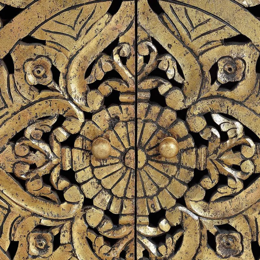 Outlet Wohnen Oriental Design Sideboard in Gold und Walnussbraun - Roswito