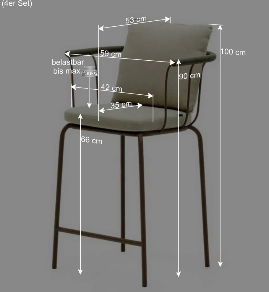 Wohnen Outdoor Barstuhl mit 66 cm Sitzhöhe - Ragusca (4er Set)