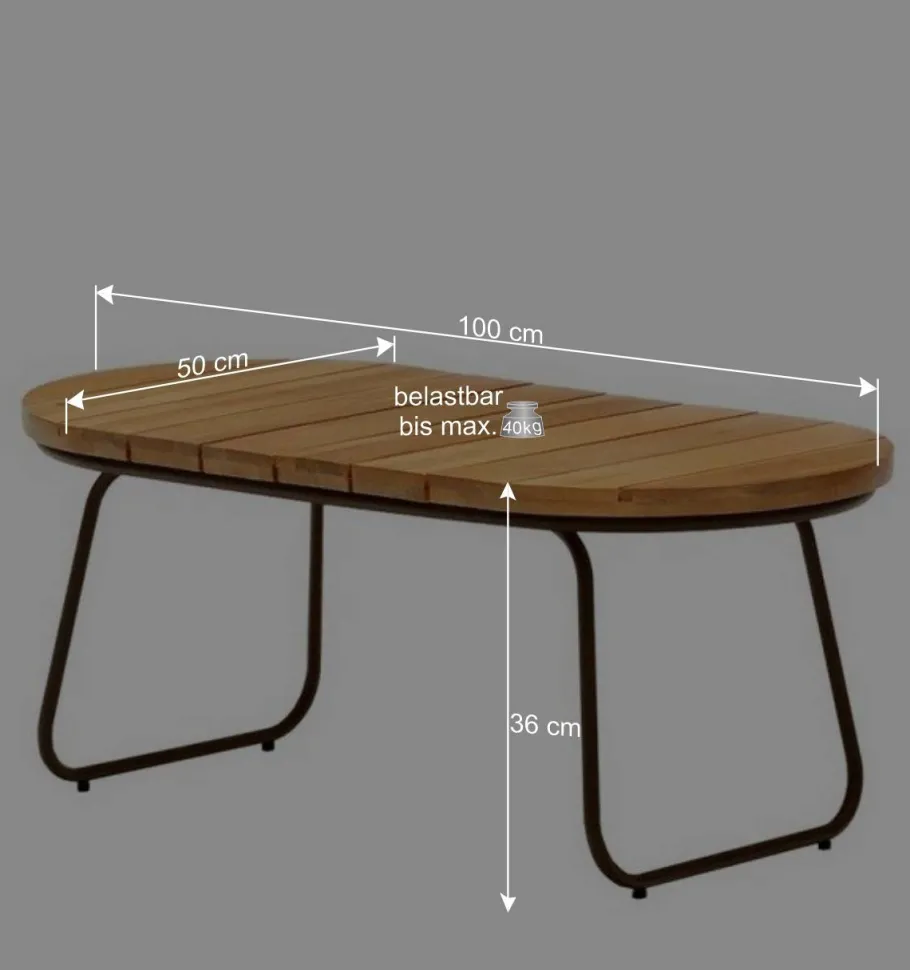 Outlet Wohnen Ovaler Outdoor Couchtisch aus Akazie massiv - Ragusca
