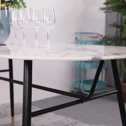 Clearance Wohnen Ovaler Retro Esstisch in Marmoroptik - Little