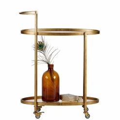 Clearance Wohnen Ovaler Serviertisch Burina auf Rollen in Messing mit Glas