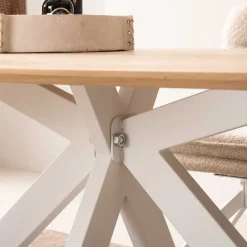 Outlet Wohnen Ovaler Wildeiche-Tisch mit weißem Spidergestell - French