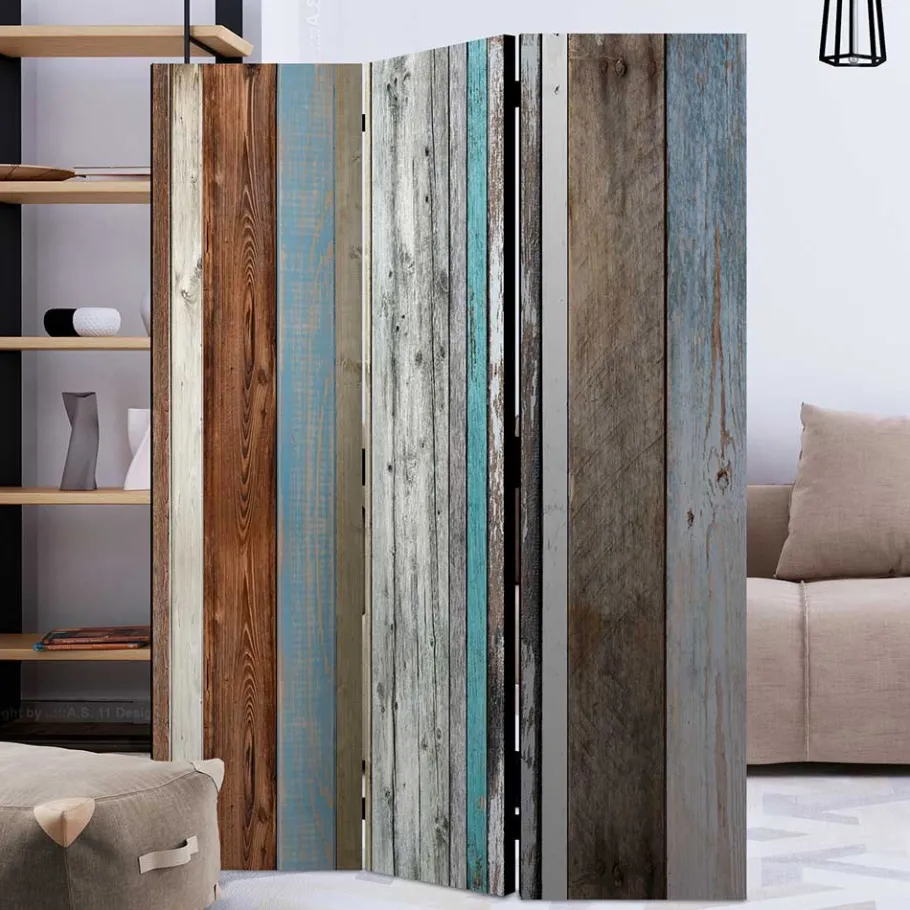 Hot Wohnen Paravent im Shabby Holzwand Look - Deta