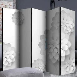 Discount Wohnen Paravent mit Blumen Motiv in Weiß & Hellgrau - Monca