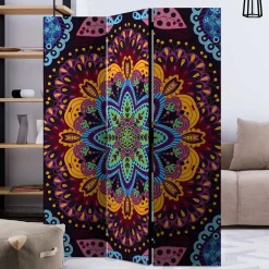Outlet Wohnen Paravent mit farbenfrohem Mandala Motiv - Yaniz