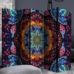 Outlet Wohnen Paravent mit farbenfrohem Mandala Motiv - Yaniz