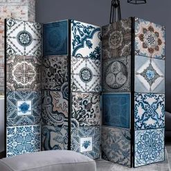 Wohnen Paravent mit Kachel Design in Blau Grau - Baltra