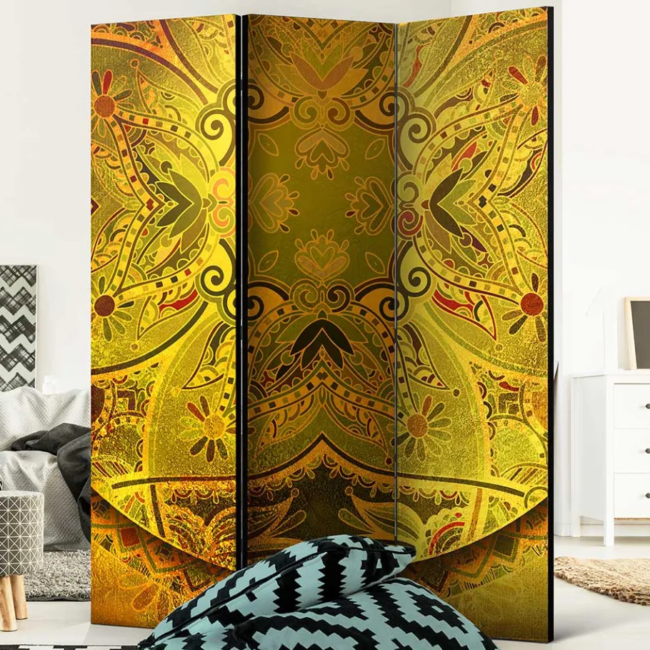 New Wohnen Paravent mit Mandala Motiv Goldfarben - Gabrio