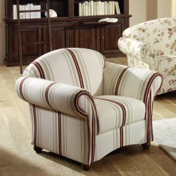 Discount Wohnen Polstersessel in Weiß Dunkelrot Beige gestreift - Senore
