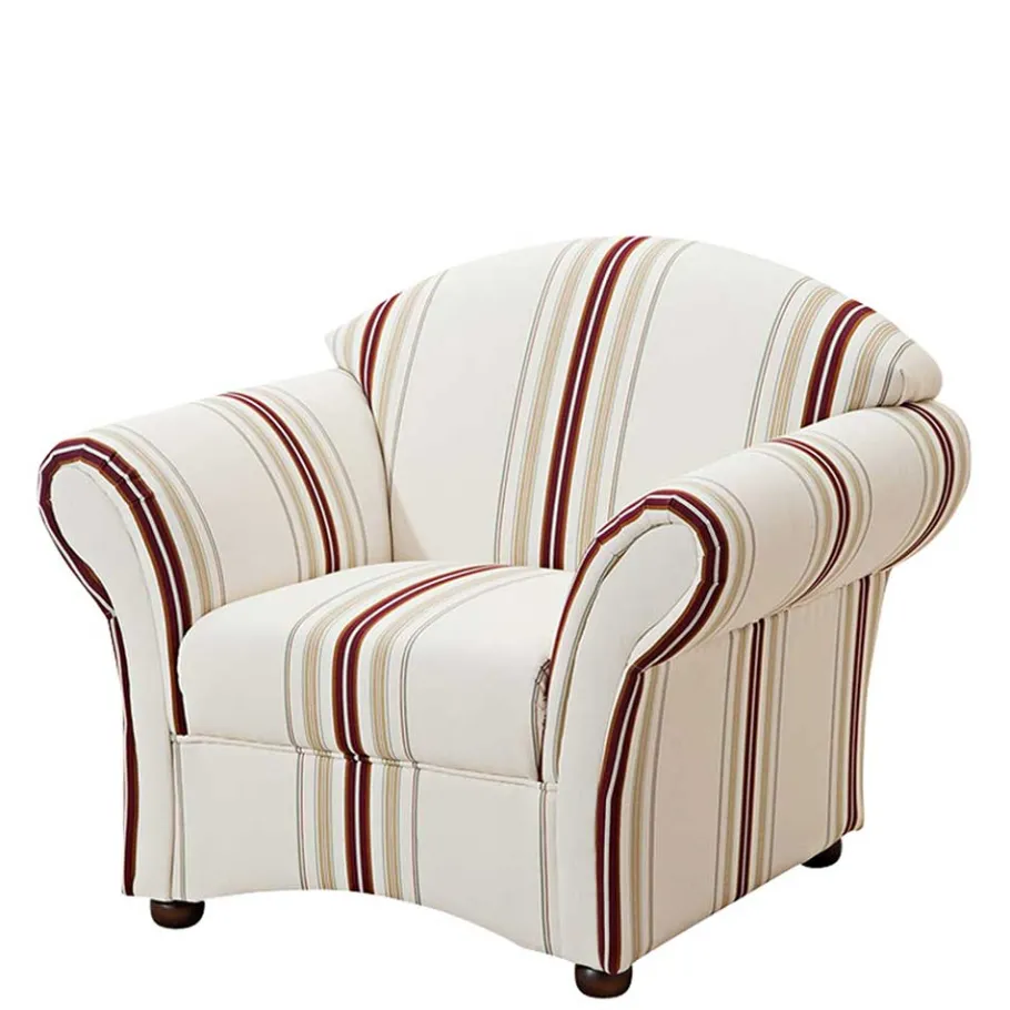 Discount Wohnen Polstersessel in Weiß Dunkelrot Beige gestreift - Senore