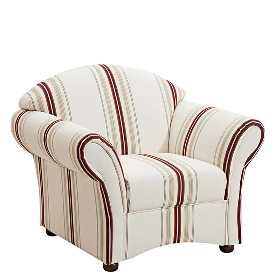Discount Wohnen Polstersessel in Weiß Dunkelrot Beige gestreift - Senore