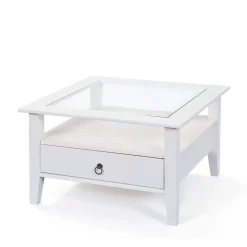 Wohnen Quadrat 75x75 Landhaus Sofatisch mit Glas - Rosanna