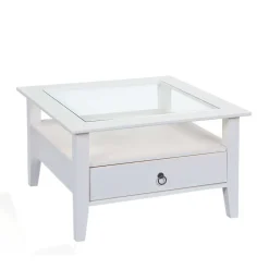 Wohnen Quadrat 75x75 Landhaus Sofatisch mit Glas - Rosanna