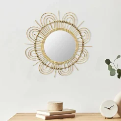 Discount Wohnen Rattan Spiegel - Blütendesign Geflechtrahmen - Frastiva