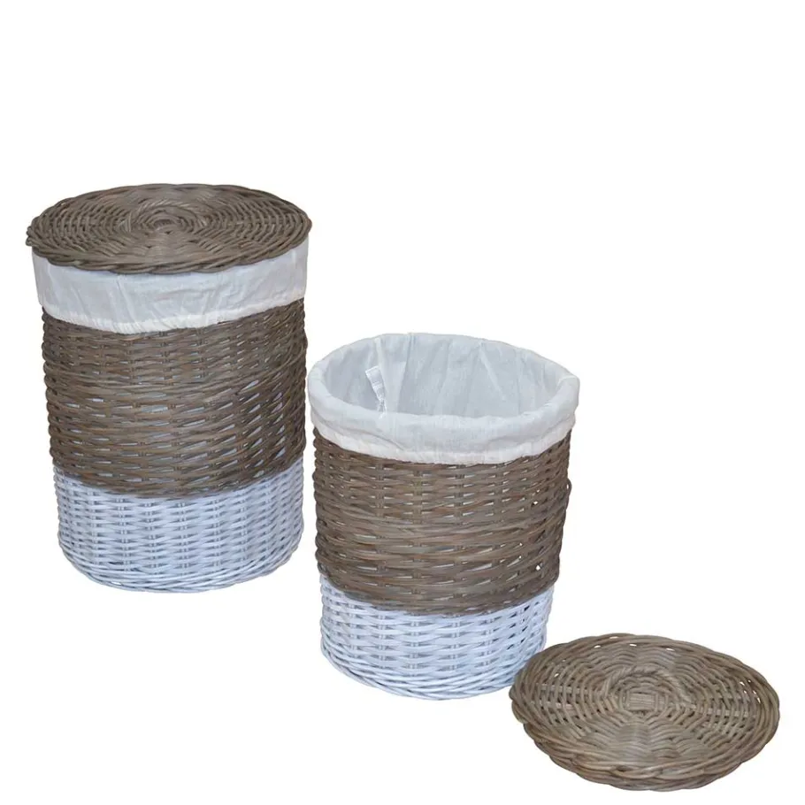 Wohnen Rattan Wäschekörbe Praseida in Grau (2er Set)