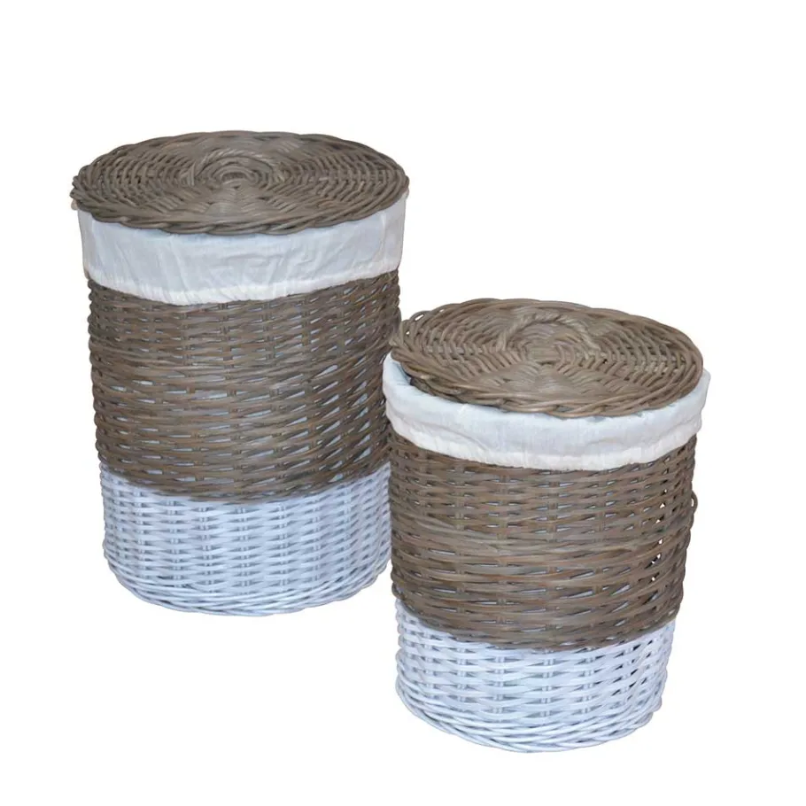 Wohnen Rattan Wäschekörbe Praseida in Grau (2er Set)